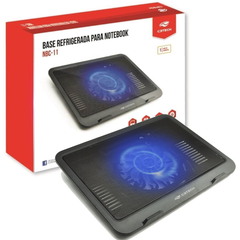 Base Notebook C3tech Nbc11 14" Usb 2.0 Fan 140mm Leds Azul Preto Nbc