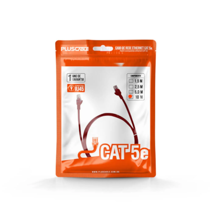 Cabo De Rede Plus Cable Patch Cord Cat5E 10M Vermelho Pc-Ethu100Rd