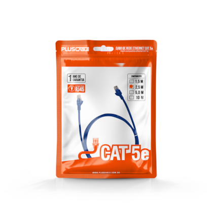 Cabo De Rede Plus Cable Patch Cord Cat5e 2,50 Metros Azul Pc-ethu25bl