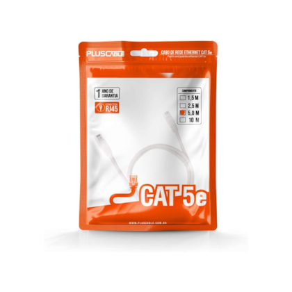 Cabo De Rede Plus Cable Patch Cord Cat5e 5m Branco Pc-ethu50wh