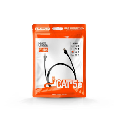 Cabo De Rede Plus Cable Patch Cord Cat5e 5m Preto Pc-ethu50bk