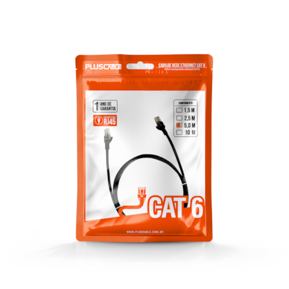 Cabo De Rede Plus Cable Patch Cord Cat6 5m Preto Pc-eth6u50bk