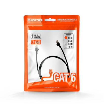 Cabo De Rede Plus Cable Patch Cord Cat6E 1,5M Preto Pc-Eth6U15Bk
