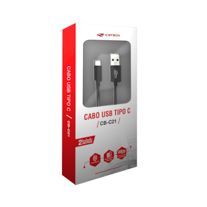 Cabo Usb-usb Tipo C C3tech 2 Metros 2 Ampers Preto Cb-c21bk