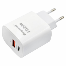 Carregador Ecopower Ep-7038 1 Entrada Tipo C 1 Entrada Usb 3.0 20w Branco