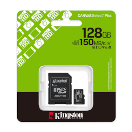Cartao De Memória Kingston Sdxc 128Gb Class 10 U1 V10 A1 Canvas 150Mb/S C/ Adaptador Sdcs3/128Gb