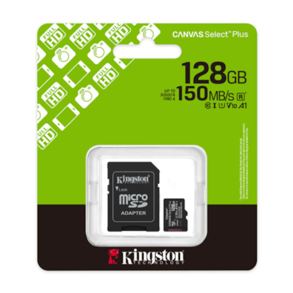 Cartao De Memória Kingston Sdxc 128Gb Class 10 U1 V10 A1 Canvas 150Mb/S C/ Adaptador Sdcs3/128Gb