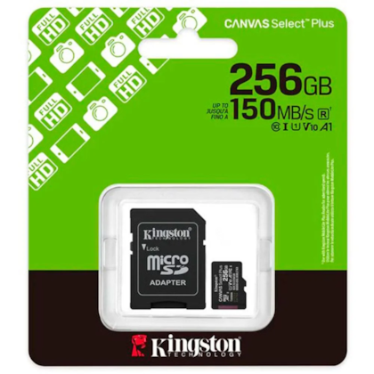 Cartao De Memória Kingston Sdxc 256Gb Class 10 U1 V10 A1 Canvas 150Mb/S C/ Adaptador Sdcs3/256Gb