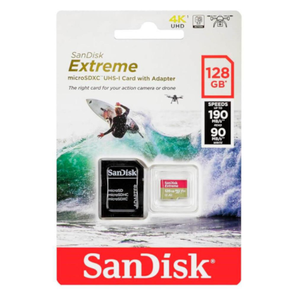 Cartão De Memória Sandisk Extreme 128gb 190MBs Class 10 Com Adaptador Sdsqxaa-128g-gn6aa