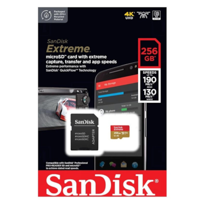 Cartão De Memória Sandisk Extreme Sdxc 256gb Class 10 190 Mb/s C/ Adaptador Sdsqxav-256g-gn6ma