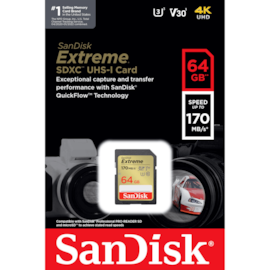 Cartão De Memória Sandisk Extreme Sdxc Uhs-i V30 64gb 170mbs Sdsdxv2-064g-gncin