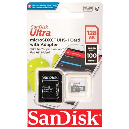 Cartão De Memória Sandisk Ultra 128gb 100 Mb/s C/ Adaptador Sdsqunr-128g-gn3ma