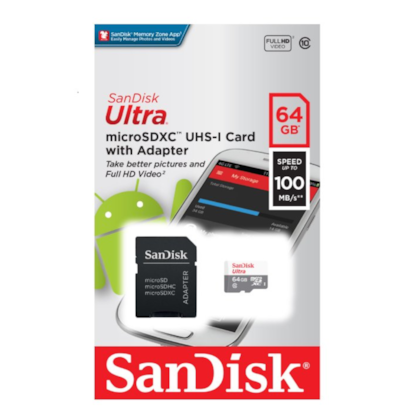 Cartão De Memória Sandisk Ultra 64gb 100 Mb/s C/ Adaptador Sdsqunr-064g-gn3ma