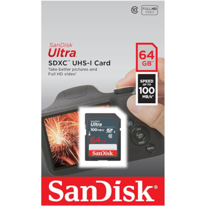 Cartão De Memória Sandisk Ultra Sdhc Uhs-i 64gb 100mbs Sdsdunr-064g-gn3in