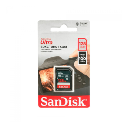 Cartão De Memória Sandisk Ultra Sdxc 128gb Class 10 100 Mb/s C/ Adaptador Sdsdunr-128g-gn3in