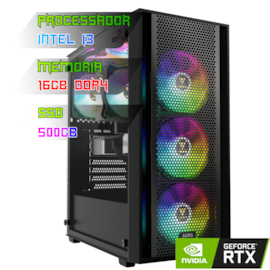 COMPUTADOR GAMER INTEL I3 12100F/PLACA H610 DDR4/16GB DDR4/SSD 500GB/GABINETE AURA GC2 ELITE/500W 80PLUS/RTX 3050 8GB