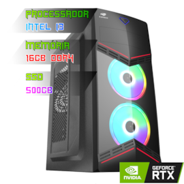 COMPUTADOR GAMER INTEL I3 12100F/PLACA H610 DDR4/16GB DDR4/SSD 500GB/GABINETE C3TECH G90/500W 80PLUS/RTX 3050