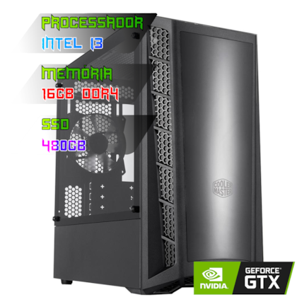 COMPUTADOR GAMER INTEL I3 13100F/PLACA H610 DDR4/16GB DDR4/SSD 480GB/GABINETE MB320L/600W/GTX 1650 4GB