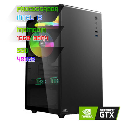 COMPUTADOR GAMER INTEL I3 13100F/PLACA H610 DDR4/16GB DDR4/SSD 480GB/GABINETE MT-G200BK/600W/GTX 1650 4GB