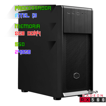 COMPUTADOR GAMER INTEL I3 13100F/PLACA H610 DDR4/8GB DDR4/SSD 240GB/GABINETE ELITE 500/500W 80PLUS/RX 550 4GB