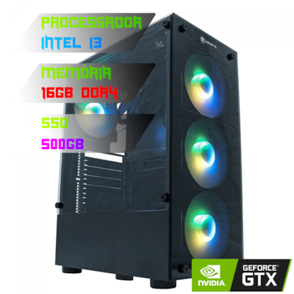 COMPUTADOR GAMER INTEL I3 14100F/PLACA H610 DDR4/16GB DDR4/SSD 500GB/GABINETE ARMETS/500W 80PLUS/GTX 1650 4GB