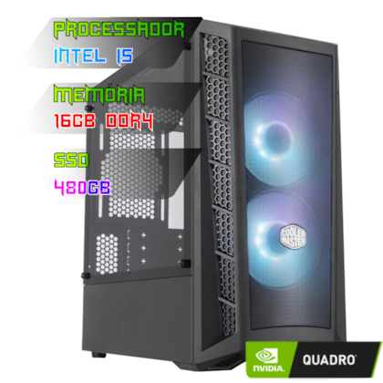 COMPUTADOR GAMER INTEL I5 12400F/PLACA B660 DDR4/16GB DDR4/SSD 480GB/GABINETE MB311L/500W 80PLUS/QUADRO T1000 8GB