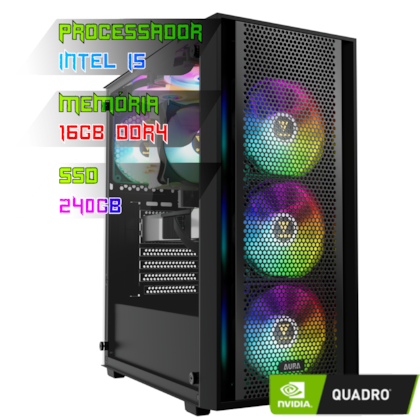 COMPUTADOR GAMER INTEL I5 12400F/PLACA H610 DDR4/16GB DDR4/SSD 240GB/GABINETE AURA GC2/500W/QUADRO A400 4GB