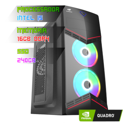 COMPUTADOR GAMER INTEL I5 12400F/PLACA H610 DDR4/16GB DDR4/SSD 240GB/GABINETE C3TECH MT-G90/500W/QUADRO A400 4GB