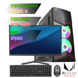 COMPUTADOR GAMER RYZEN 3 3200G/PLACA A520 DDR4/8GB DDR4/SSD 240GB/GABINETE G80/500W/MONITOR 18,5"/KIT TECLADO E MOUSE