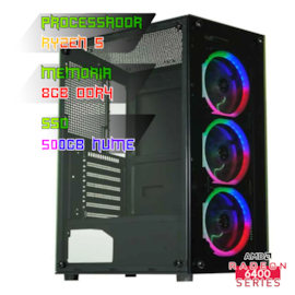 COMPUTADOR GAMER RYZEN 5 4500/PLACA A520 DDR4/8GB DDR4/SSD 500GB NVME/GABINETE CG-30C5/FONTE 600W/RX 6400