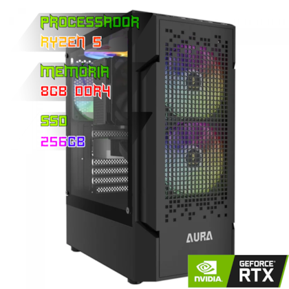 COMPUTADOR GAMER RYZEN 5 5500/PLACA A520 DDR4/8GB DDR4/SSD 256GB/GABINETE AURA GC7/FONTE 500W 80 PLUS/RTX 3050