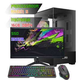 COMPUTADOR GAMER RYZEN 5 5600GT/PLACA A520 DDR4/16GB DDR4/SSD 256GB/GABINETE AURA GC7/FONTE 600W/MONITOR/KIT TECLADO E MOUSE