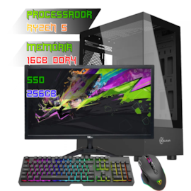 COMPUTADOR GAMER RYZEN 5 5600GT/PLACA A520 DDR4/16GB DDR4/SSD 256GB/GABINETE AVALON/FONTE 600W/MONITOR/KIT TECLADO E MOUSE