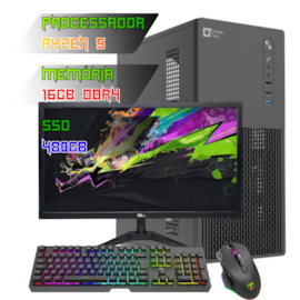 COMPUTADOR GAMER RYZEN 5 5600GT/PLACA A520 DDR4/16GB DDR4/SSD 256GB/GABINETE LT-302C/FONTE 600W/MONITOR/KIT TECLADO E MOUSE