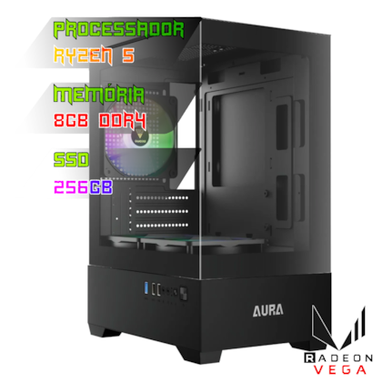 COMPUTADOR GAMER RYZEN 5 5600GT/PLACA A520 DDR4/8GB DDR4/SSD 256GB/GABINETE AURA GC9M/FONTE 600W