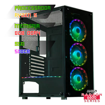 COMPUTADOR GAMER RYZEN 5 5600X/PLACA B550 DDR4/8GB DDR4/SSD 500GB/GABINETE CG-60C5/500W 80PLUS/RX 6600