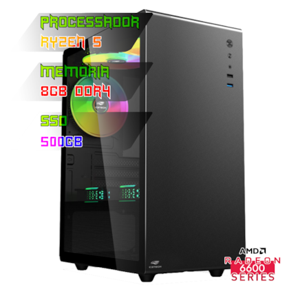COMPUTADOR GAMER RYZEN 5 5600X/PLACA B550 DDR4/8GB DDR4/SSD 500GB/GABINETE MT-G200BK/500W 80PLUS/RX 6600