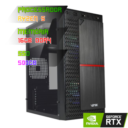 COMPUTADOR GAMER RYZEN 5 5600XT/PLACA  A520 DDR4/16GB DDR4/SSD 500GB/GABINETE PLATE/FONTE 600W REAIS/RTX 2060