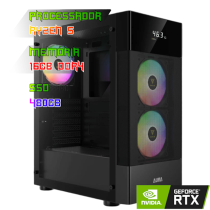 COMPUTADOR GAMER RYZEN 5 5600XT/PLACA B550 DDR4/16GB DDR4/SSD 480GB/GABINETE AURA GC5 ARGB/600W 80PLUS/RTX 3060