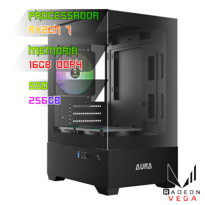 COMPUTADOR GAMER RYZEN 7 5700G/PLACA A520 DDR4/16GB DDR4/SSD 256GB/GABINETE AURA GC9M/FONTE 600W