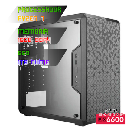 COMPUTADOR GAMER RYZEN 7 5800X/PLACA A520 DDR4/16GB DDR4/SSD 1TB NVME/GABINETE Q300L/FONTE 750W /RX 6600