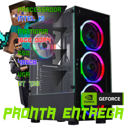 COMPUTADOR INTEL CORE I3 8100 / PLACA MÃE B365 / (2x8)16GB DUAL CHANNEL 3200MHZ / SSD 480GB / GABINETE / FONTE 600W REAIS / GT 730 4GB