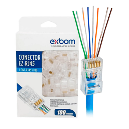 Conector Ez-Rj45 Exbom Cat 5/5E Pacote Com 100 Unidades Cont-Rj45V100