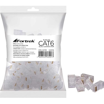 Conector Rj45 Cat6 Fortrek Pacote Com 100 Unidades