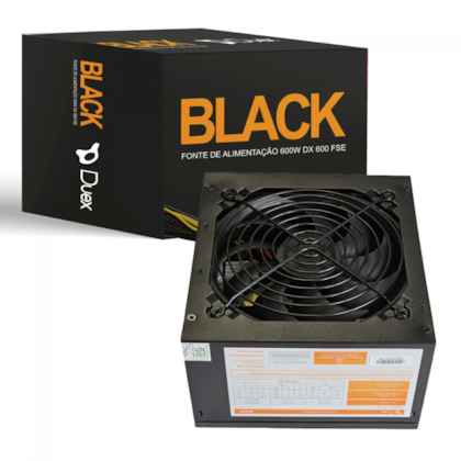 Fonte Duex Dx 600 Fse Atx 600w Com Cabo De Forca Preto Dx-600fse