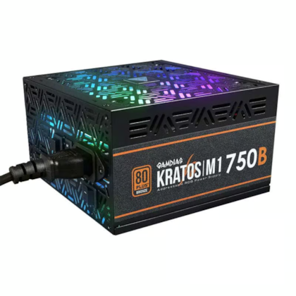 Fonte Gamdias Kratos M1 750w Rgb 80plus Bronze Preto M1-750b