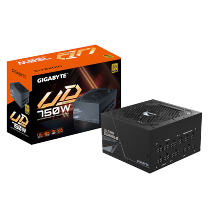 Fonte Gigabyte 750w Ud750gm Modular Pfc Ativo 80 Plus Gold Bivolt Com Cabo Preto Gp-ud750gm