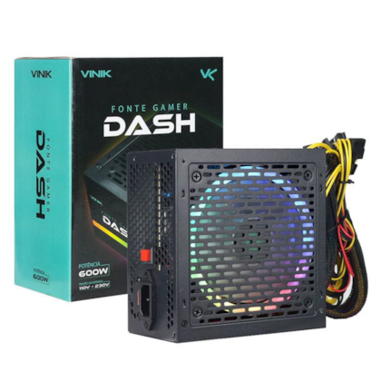 Fonte Vinik Dash Atx 600w Rgb Sem Cabo De Forca Preto Vfg600wpr