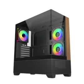 Gabinete Cooler Master Elite 690 Wood Atx Mid Tower Lateral De Vidro Temperado Usb Tipo C Preto E690-Khnn-S00