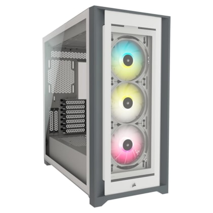 Gabinete Corsair Icue 5000x Rgb Atx Mid Tower Frente E Lateral Em Vidro Temperado Com 3 Fans Branco Cc-9011213-ww